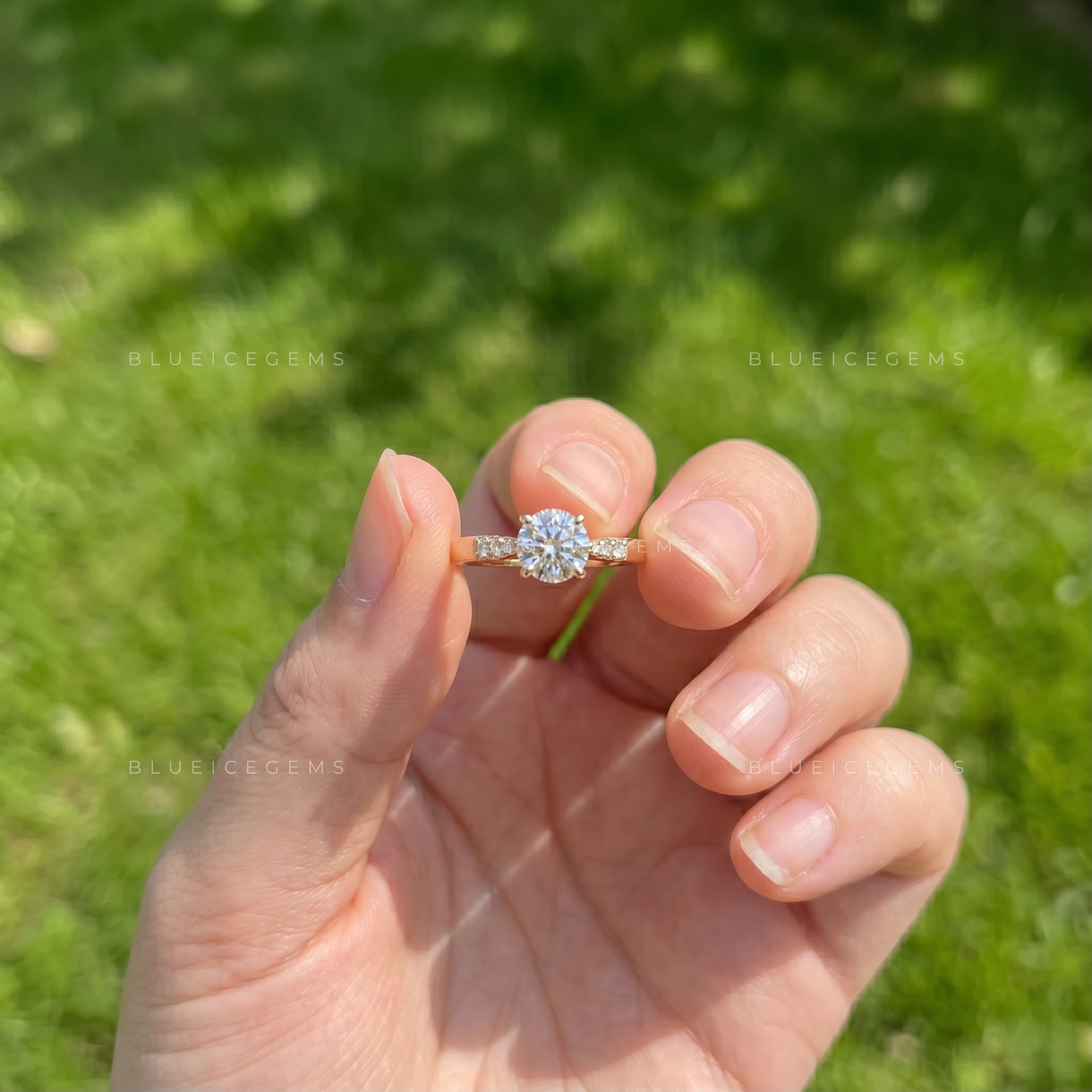 Pure Essence Round Brilliant Cut Dainty Solitaire Engagement Ring