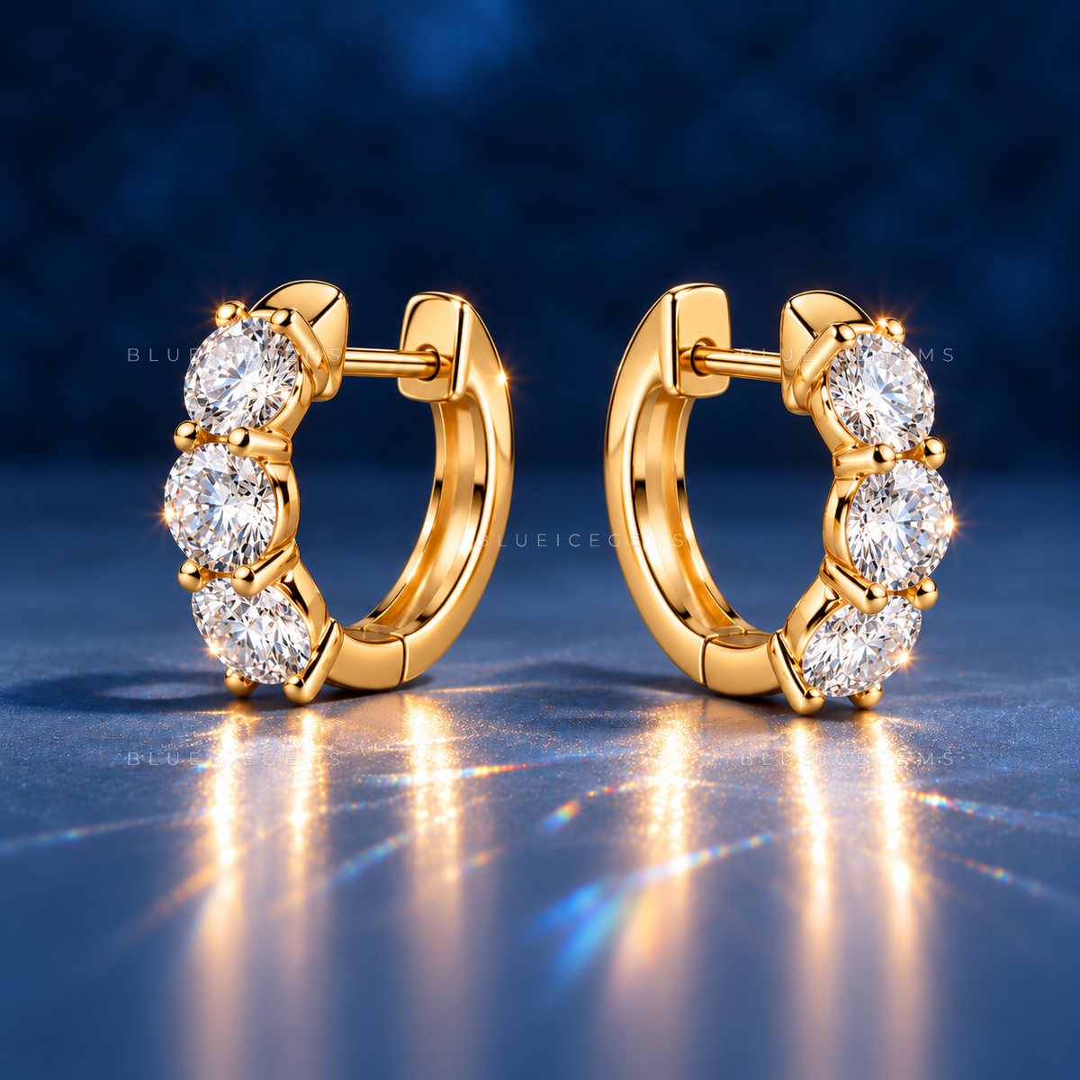 Shared Prong Diamond Huggie Earrings