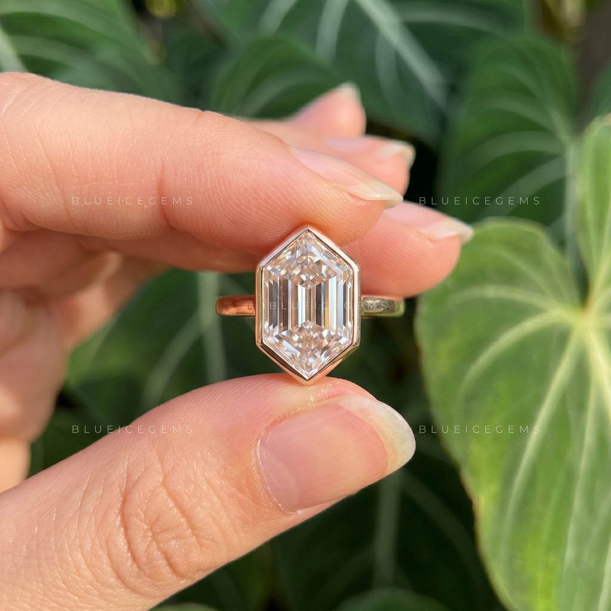 Geometric Grandeur Hexagon Step Cut Bezel Solitaire Engagement Ring
