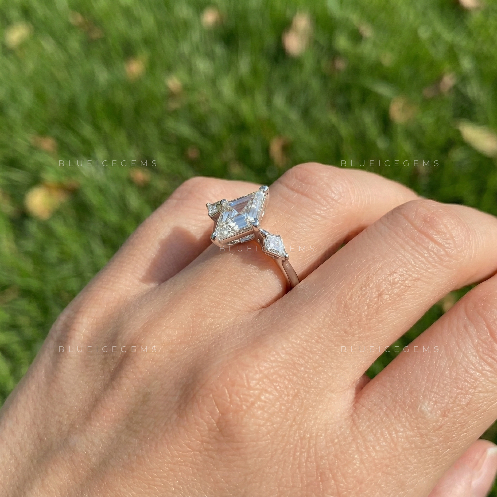 Geometric Allure Lozenge and Kite Cut Trilogy Engagement Ring