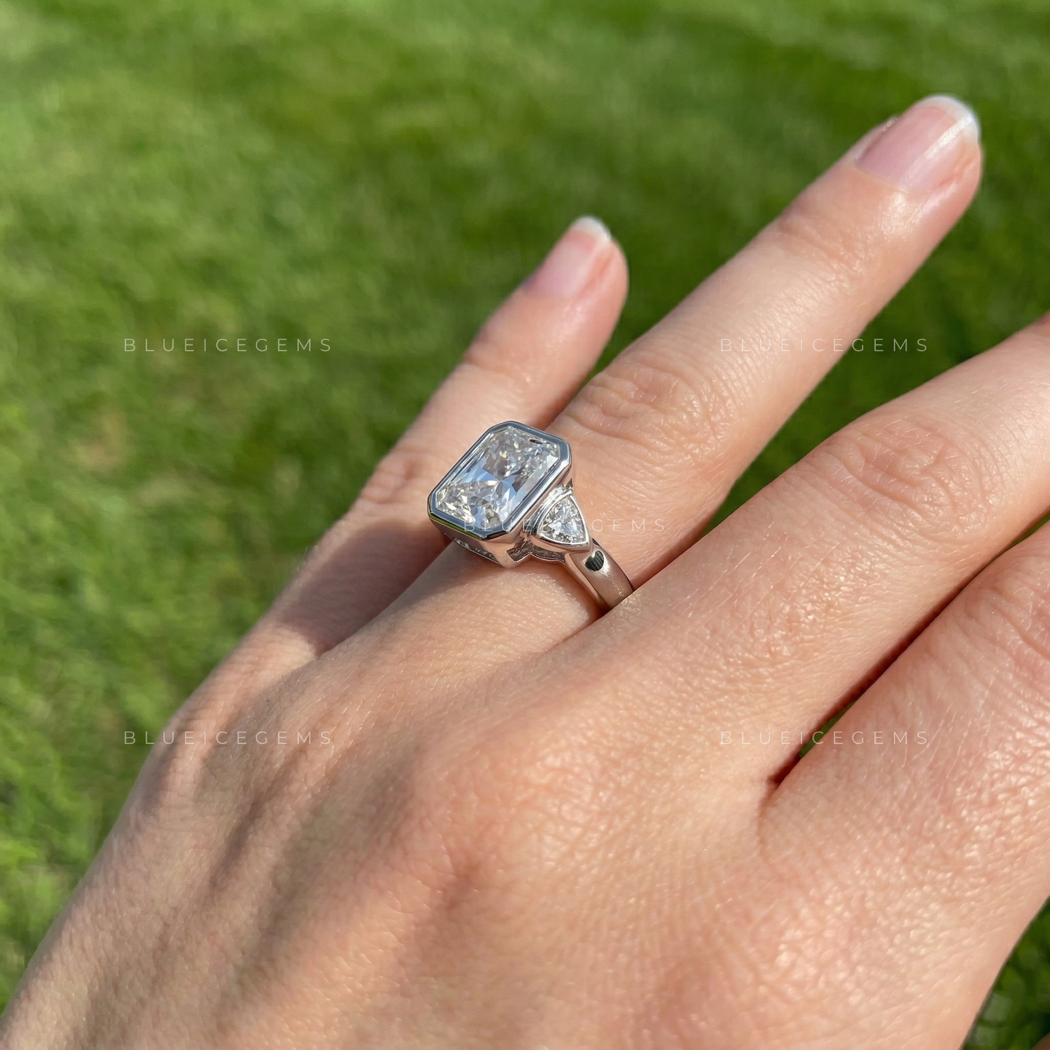 Modern Brilliance Radiant and Trillion Cut Trilogy Ring