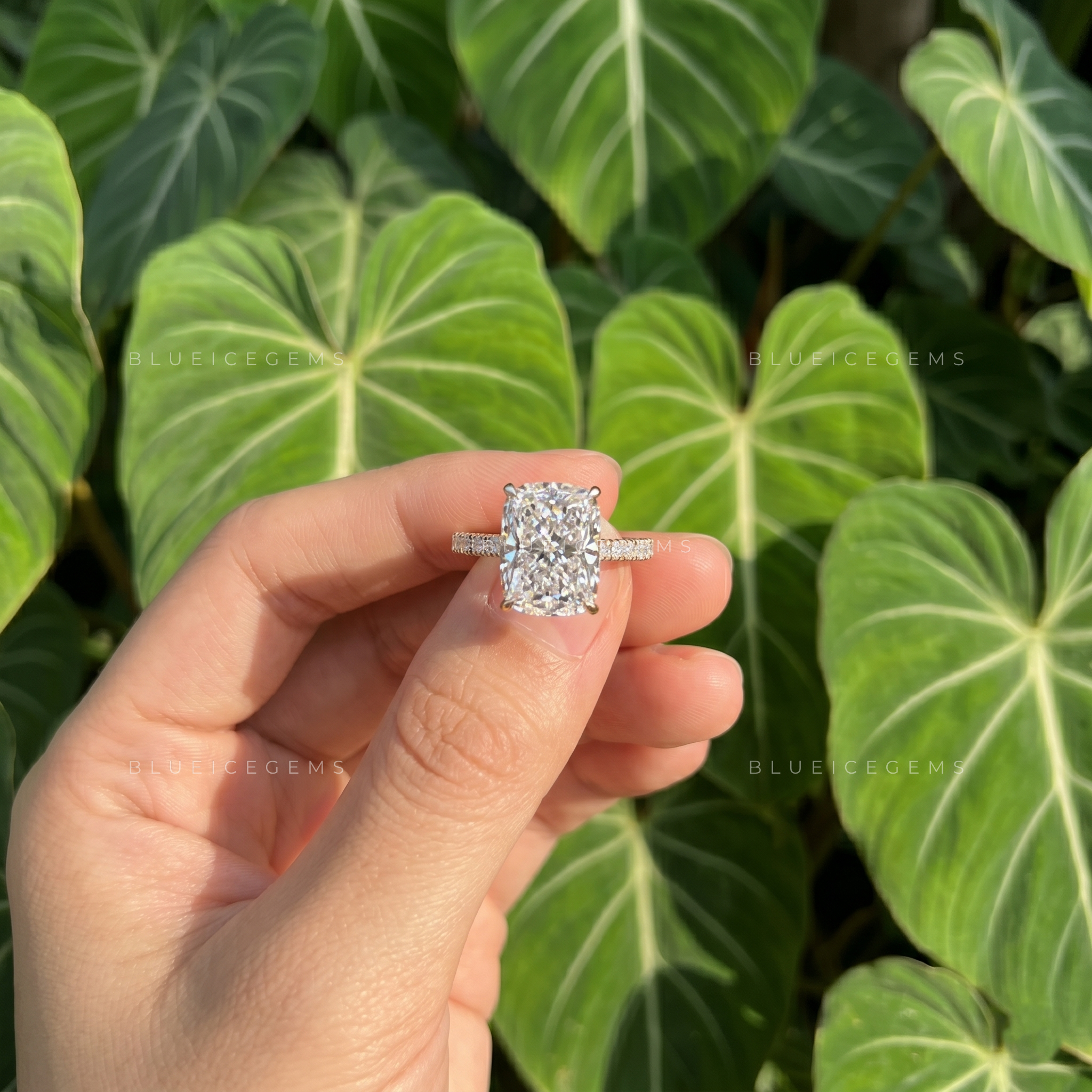 Opulent Majesty Elongated Cushion Cut Pave Engagement Ring