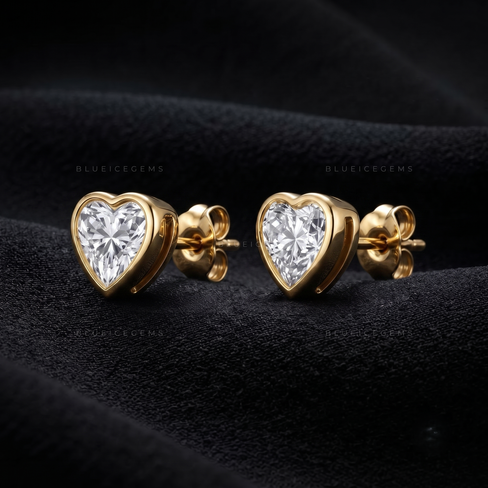 Amora Heart-Cut Lab-Grown Diamond Bezel Stud Earrings