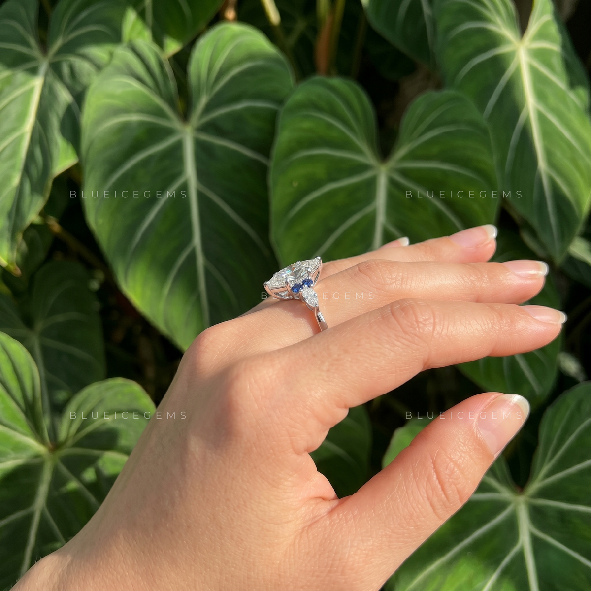 Royal Sapphire Splendor Marquise Cut Three-Stone Accent Ring