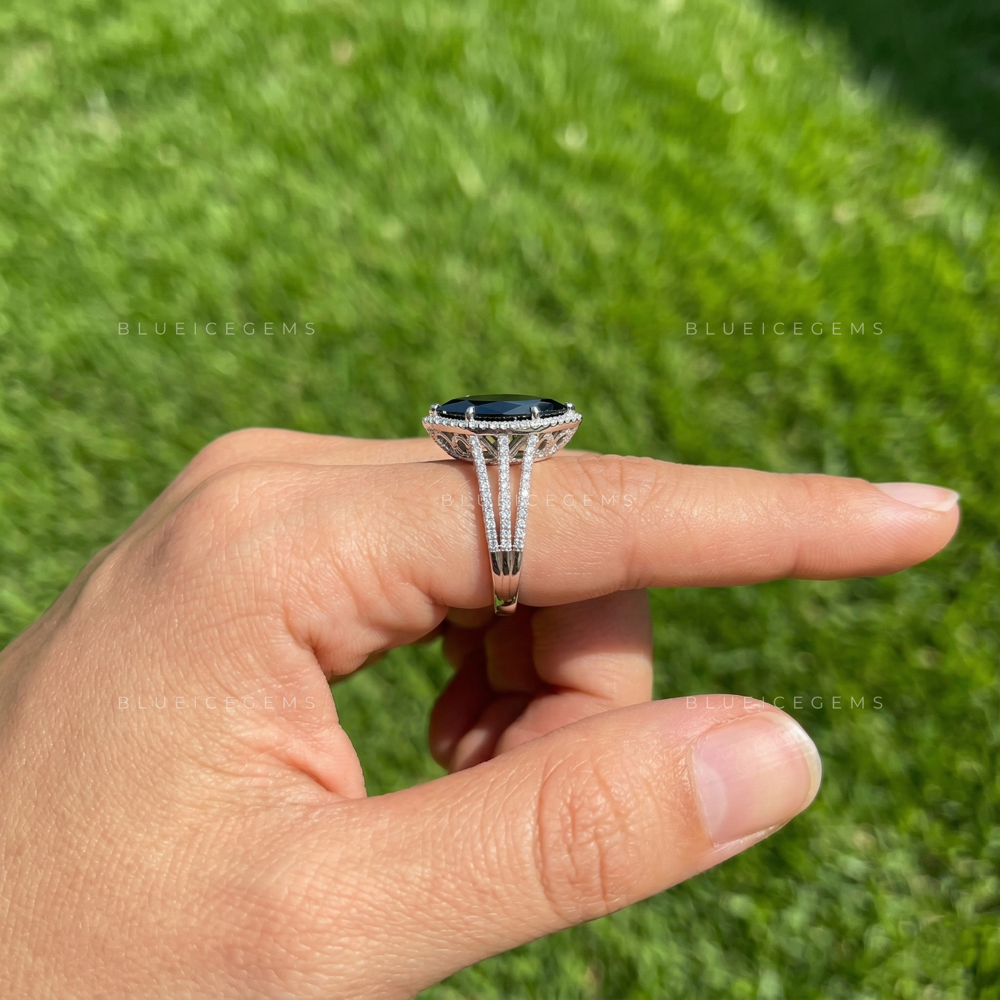 Midnight Noir Marquise Cut Black Diamond Grand Halo Ring