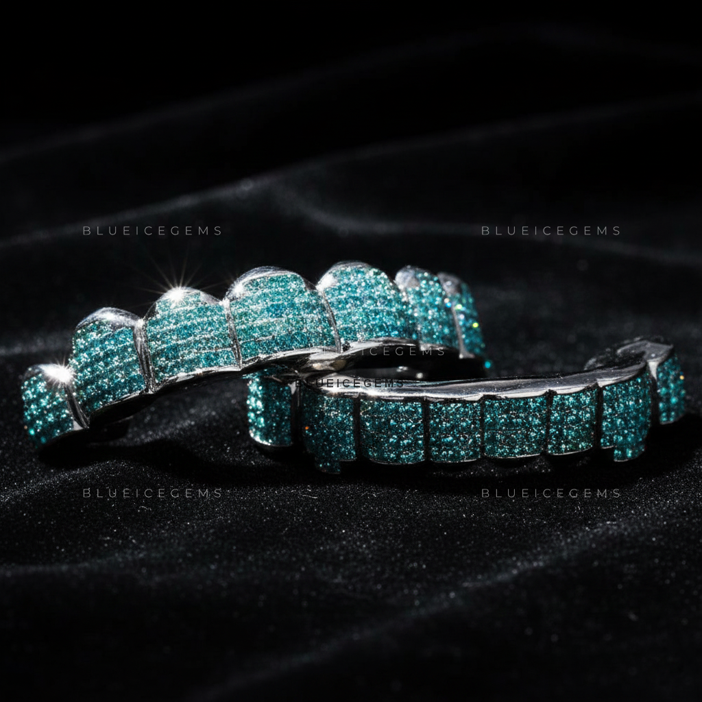 Deep Sea Teal Grid Block Grillz