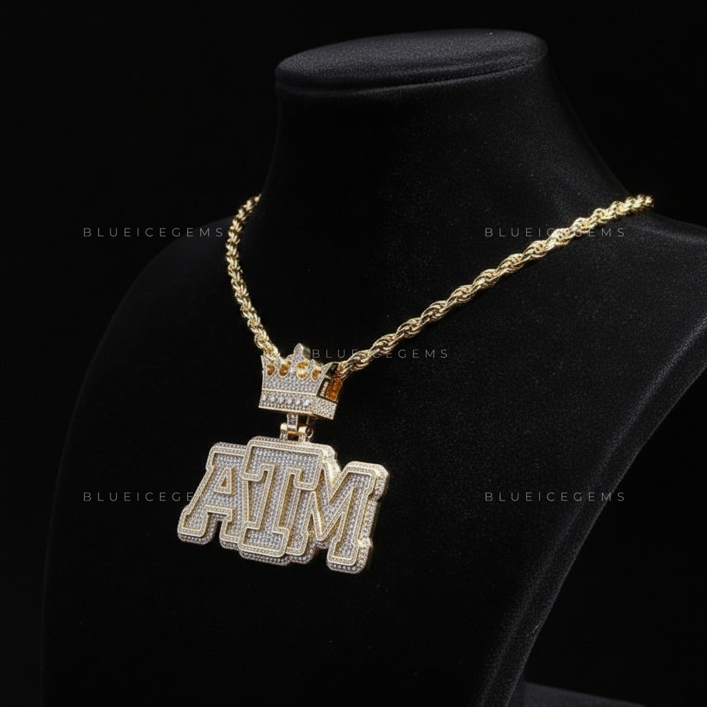 The "ATM" Sovereign: Crown-Topped Industrial Collegiate & Heavy-Gauge Gold Pendant