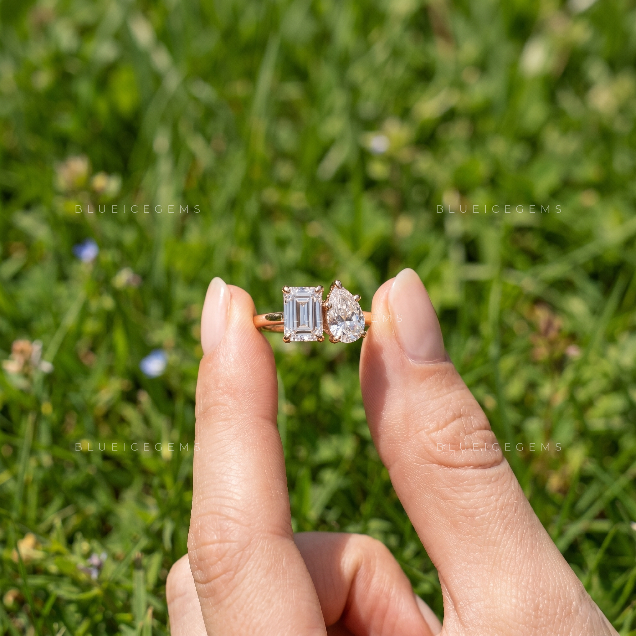 Eternal Union Toi et Moi Emerald and Pear Cut Two Stone Engagement Ring