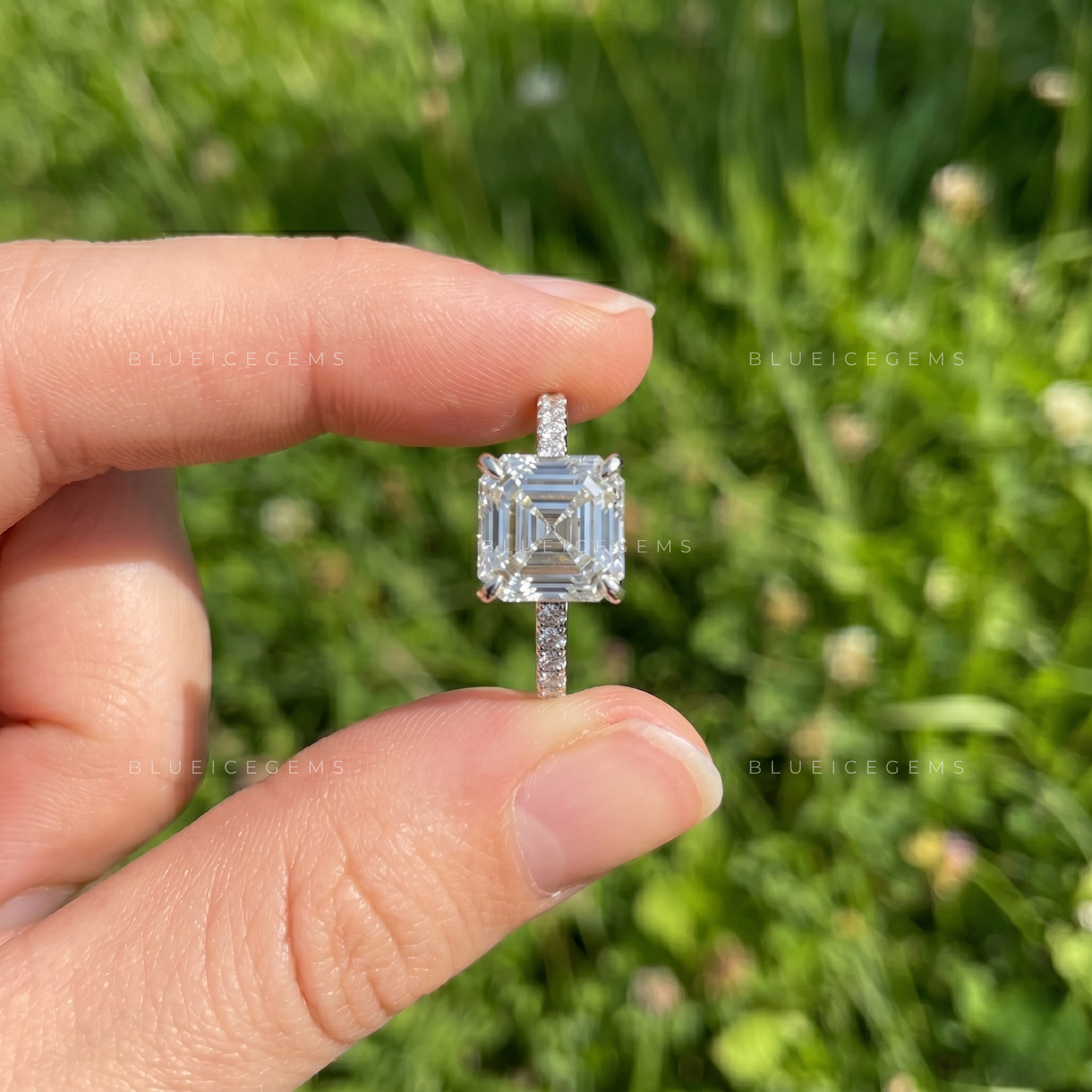 Vintage Brilliance Asscher Cut Pave Accent Engagement Ring