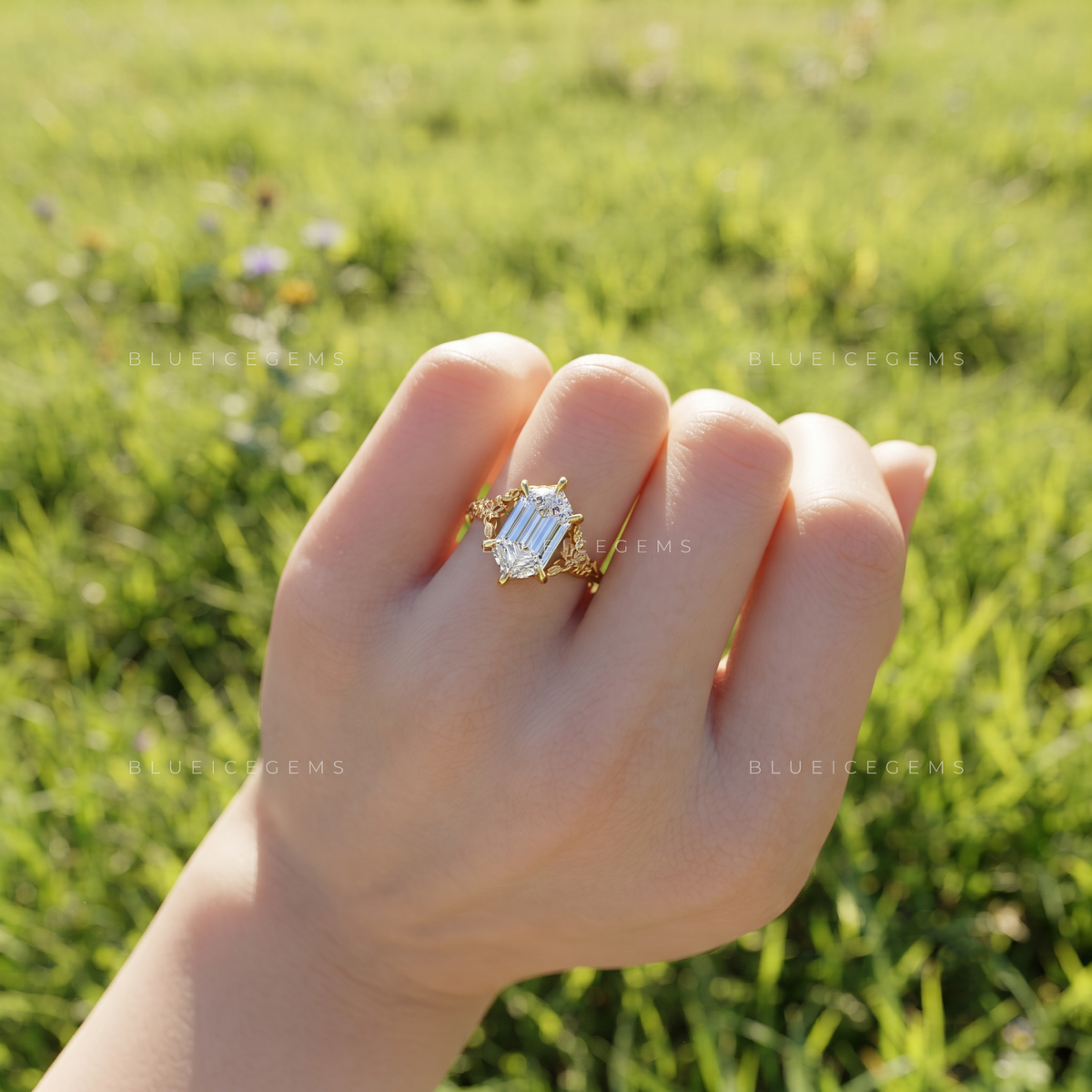 Elongated Hexagon Ivy Elegance Engagement Ring