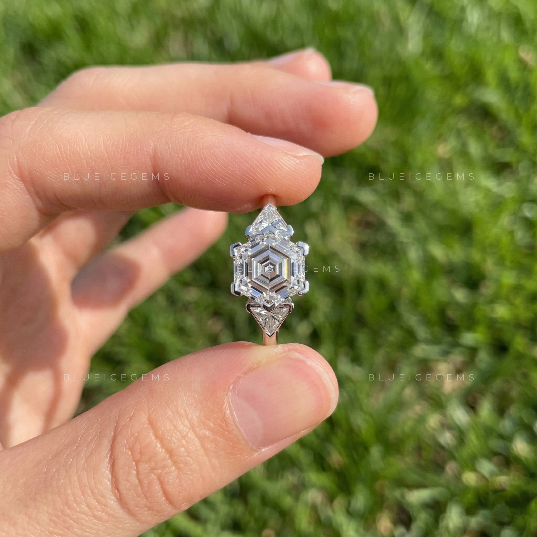 Geometric Majesty Hexagon Step Cut Trilogy Ring