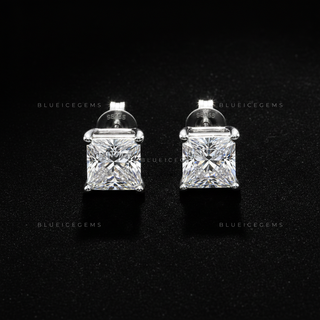 The Geometric Zenith: Princess Diamond Stud Earrings