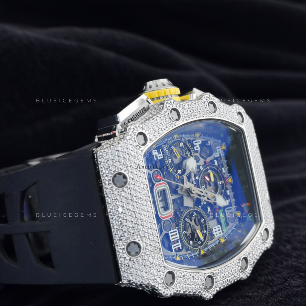 Techno Frost: Iced-Out Custom Skeleton Moissanite Watch