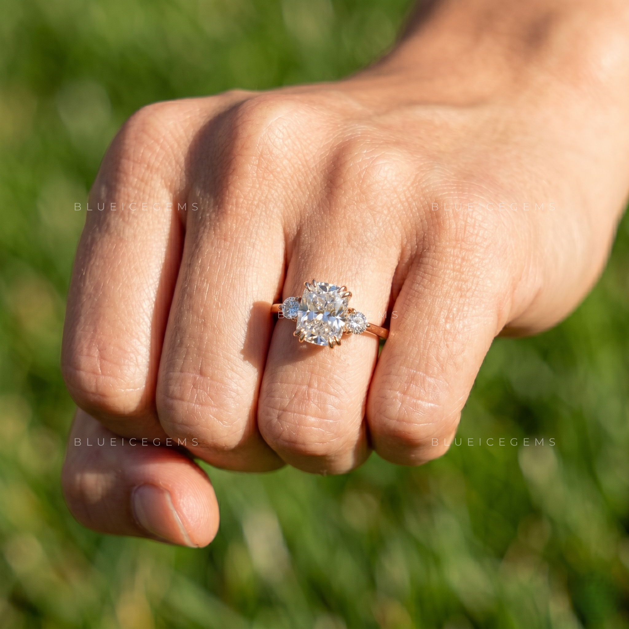 Majestic Cushion Brilliant Trilogy Artisanal Engagement Ring