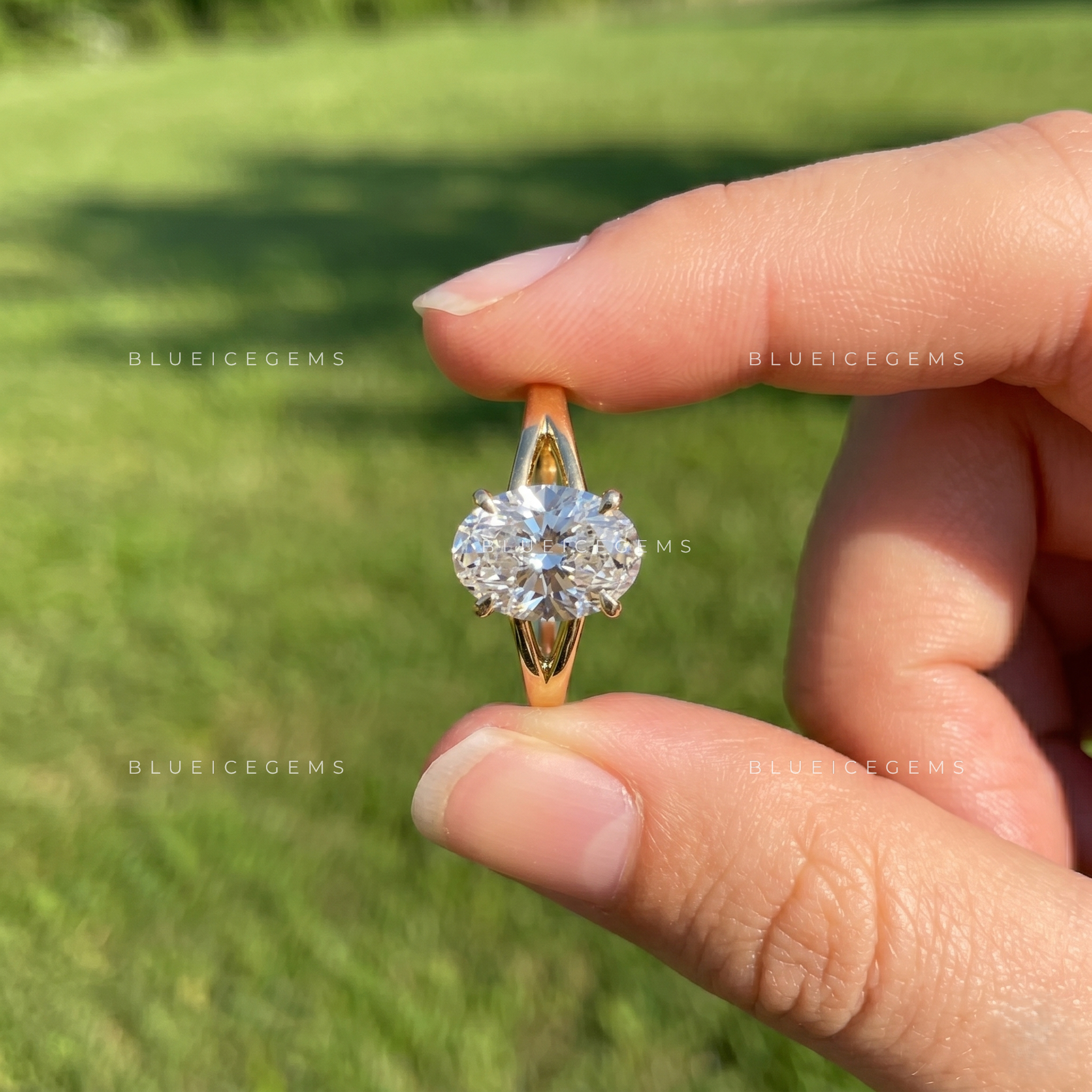 Aura Grace Oval Cut Split Shank Engagement Ring