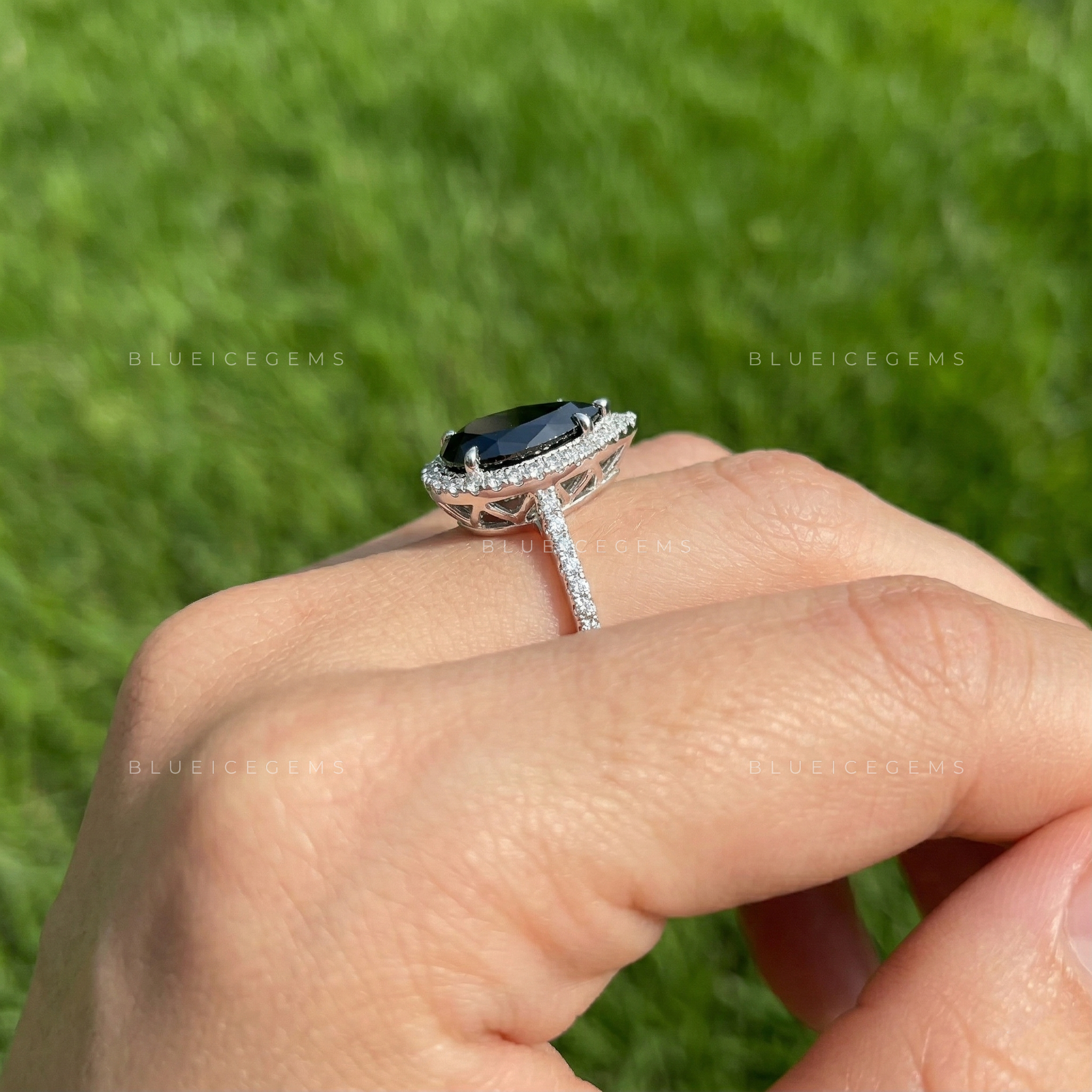 Midnight Eclipse Pear Cut Moissanite Pavé Engagement Ring