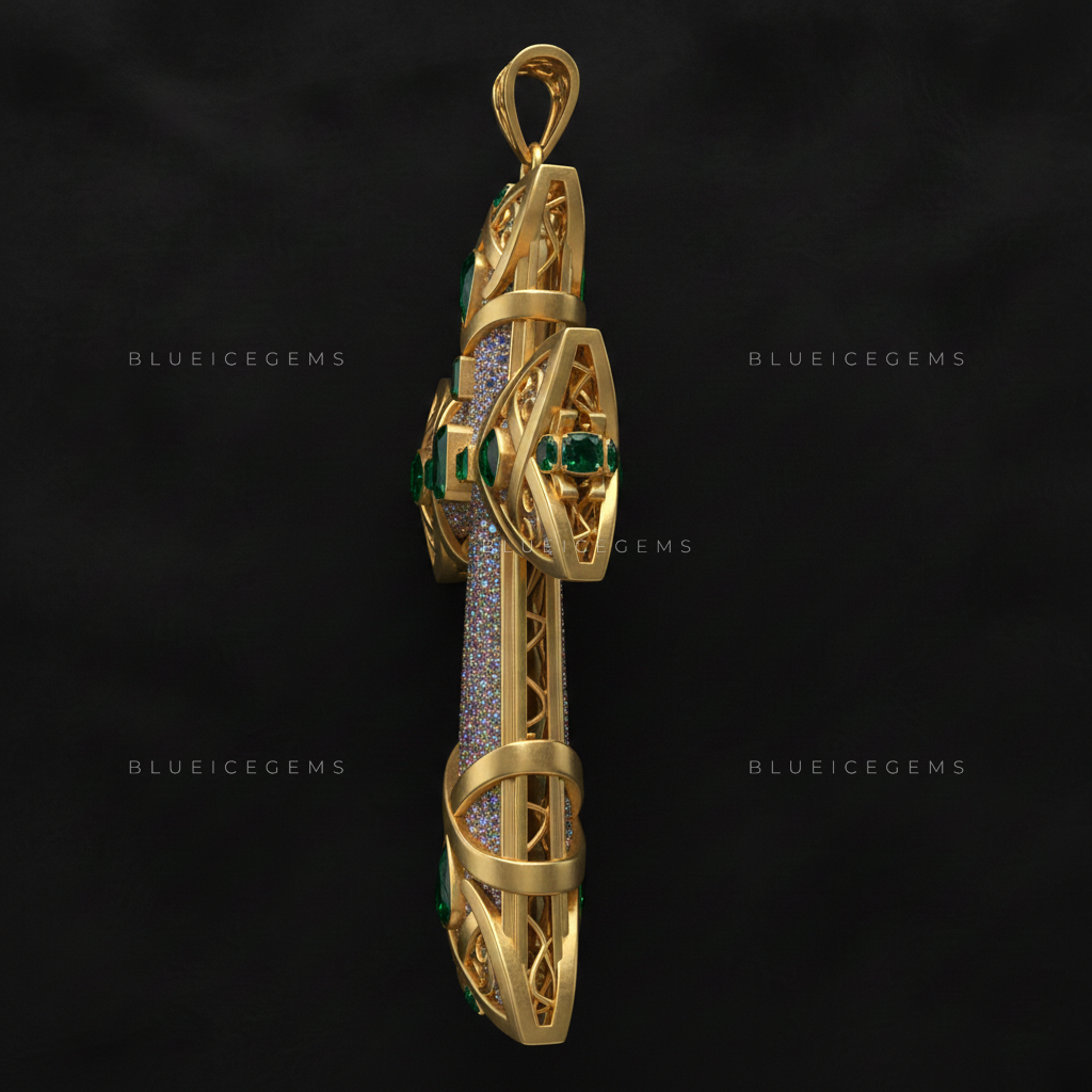 The "Emerald Cathedral" Cross: Celtic Filigree & Multi-Tone Mosaic Sovereign