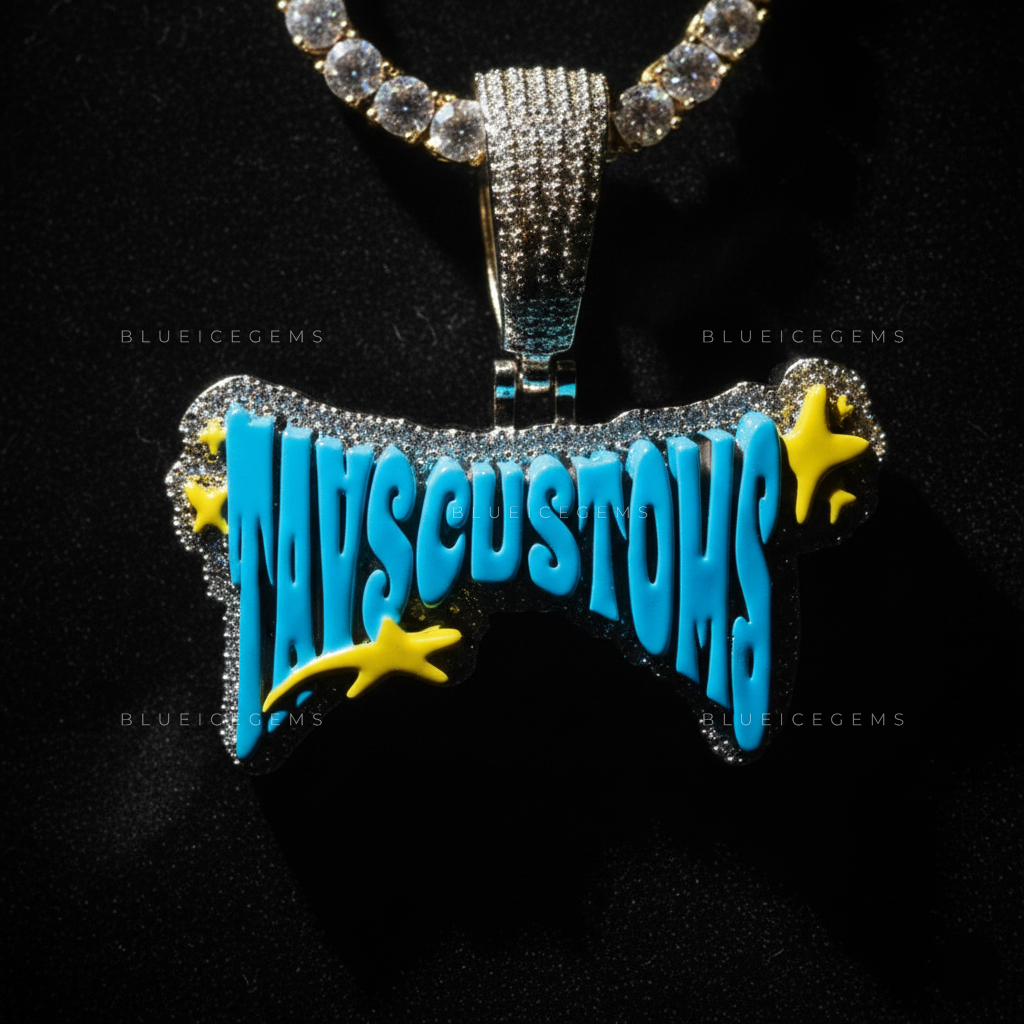 The "TAVSCUSTOMS" Cosmic Pop: Electric Blue & Shooting Star Mosaic Pendant