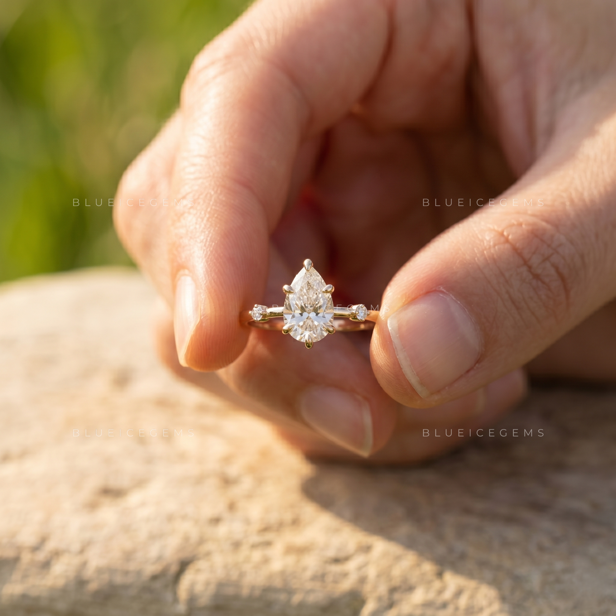 Elegant Grace Pear Cut Five Stone Accent Engagement Ring