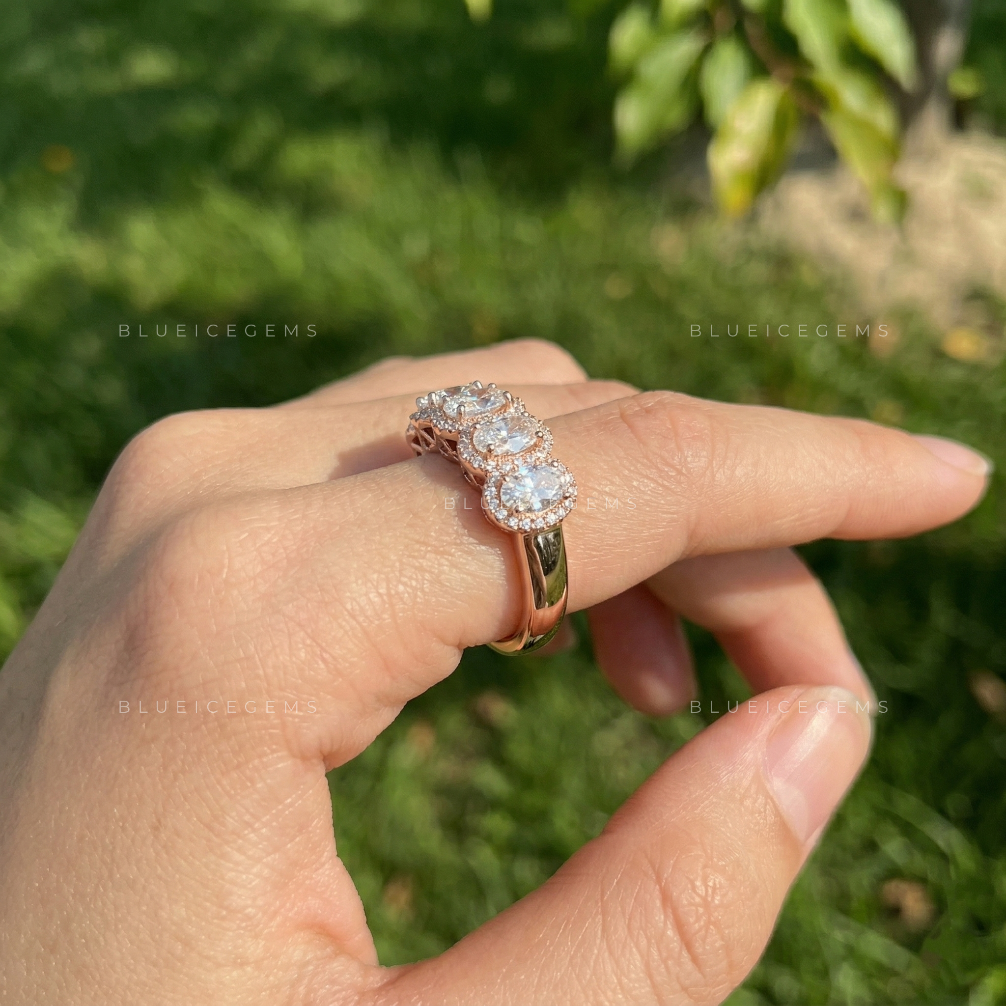 Radiant Oval Cut Halo Pave Wedding Band With Brilliant Accents