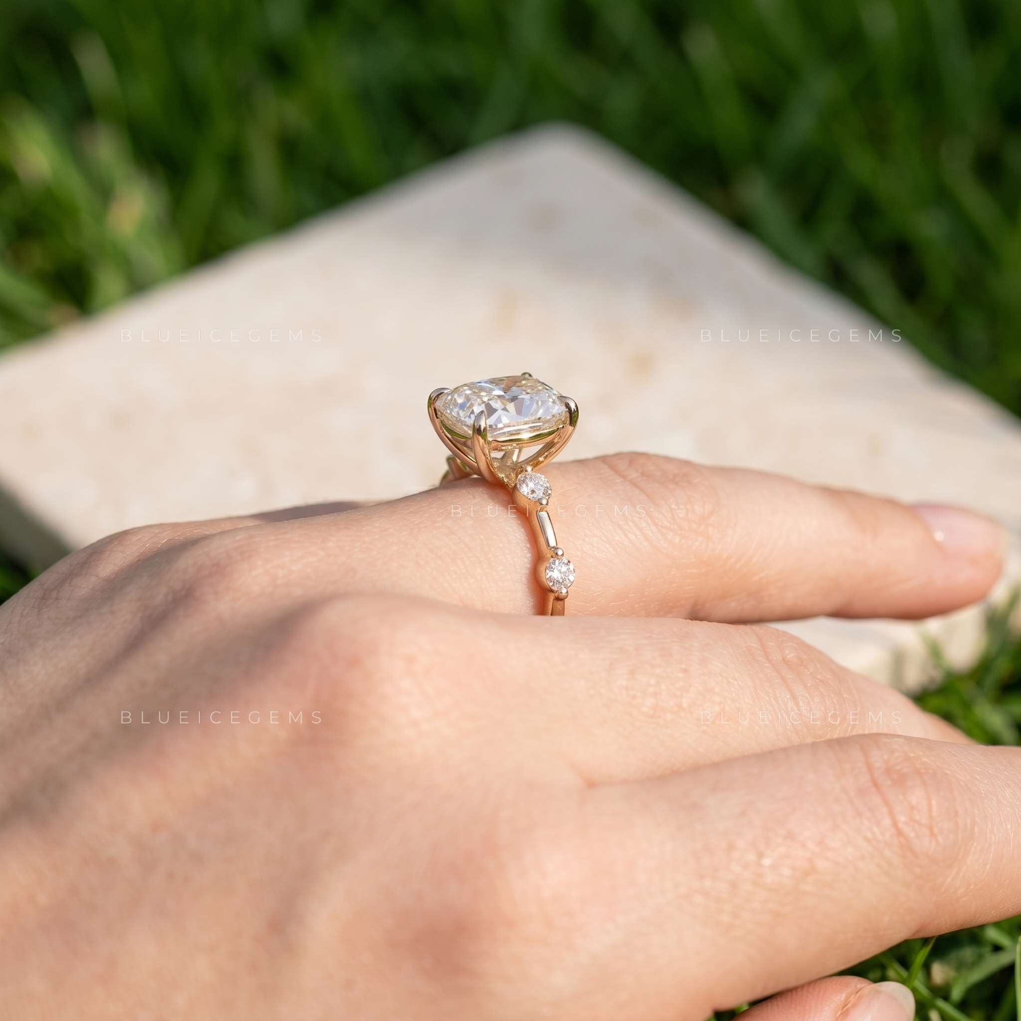 Enchanting Cushion Cut Solitaire Statement Ring with Sparkling Accents