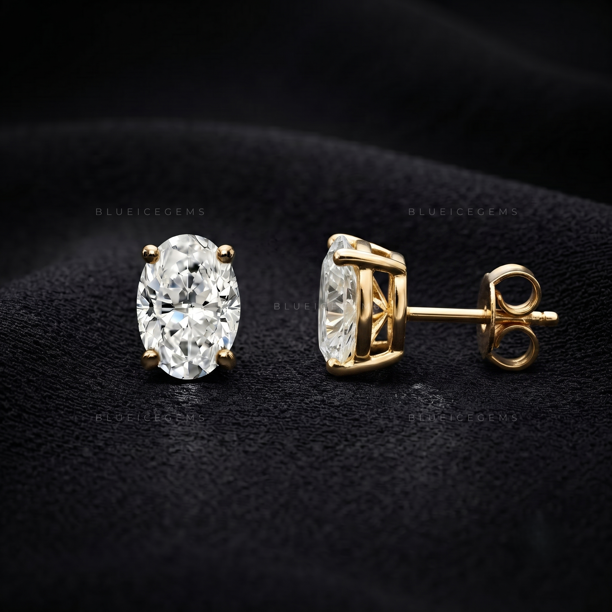 Silken Oval Lab-Grown Diamond Four-Prong Stud Earrings