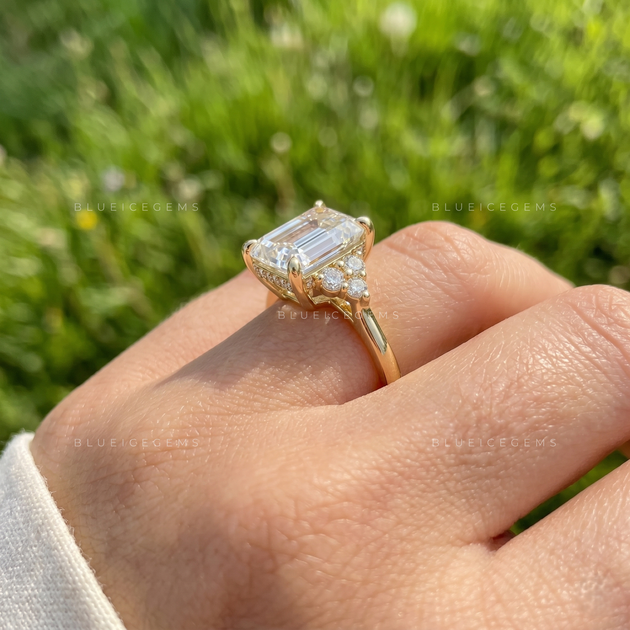 Modern Elegance Emerald Cut Accent Engagement Ring