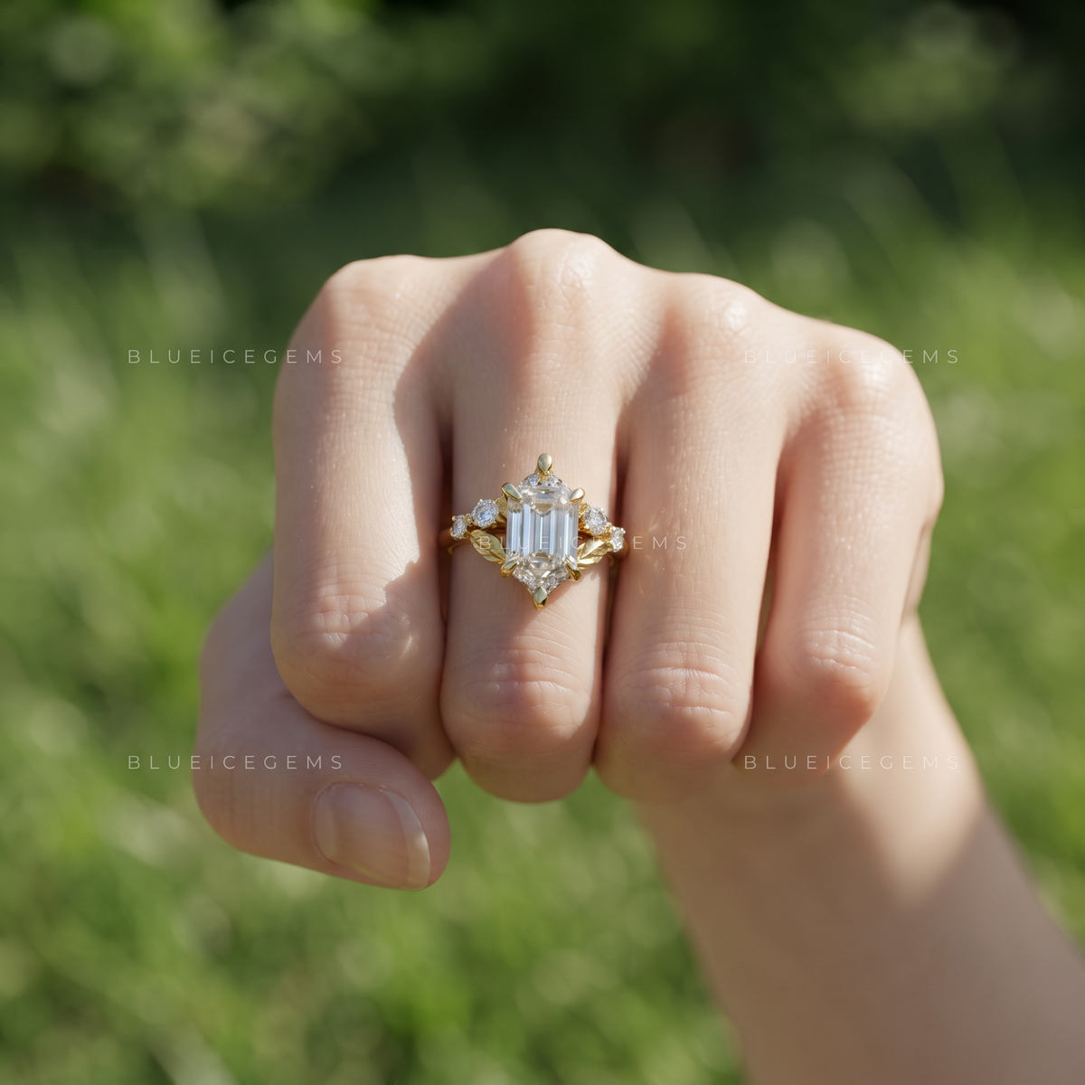 Blossom Floral Elongated Hexagon Engagement Ring