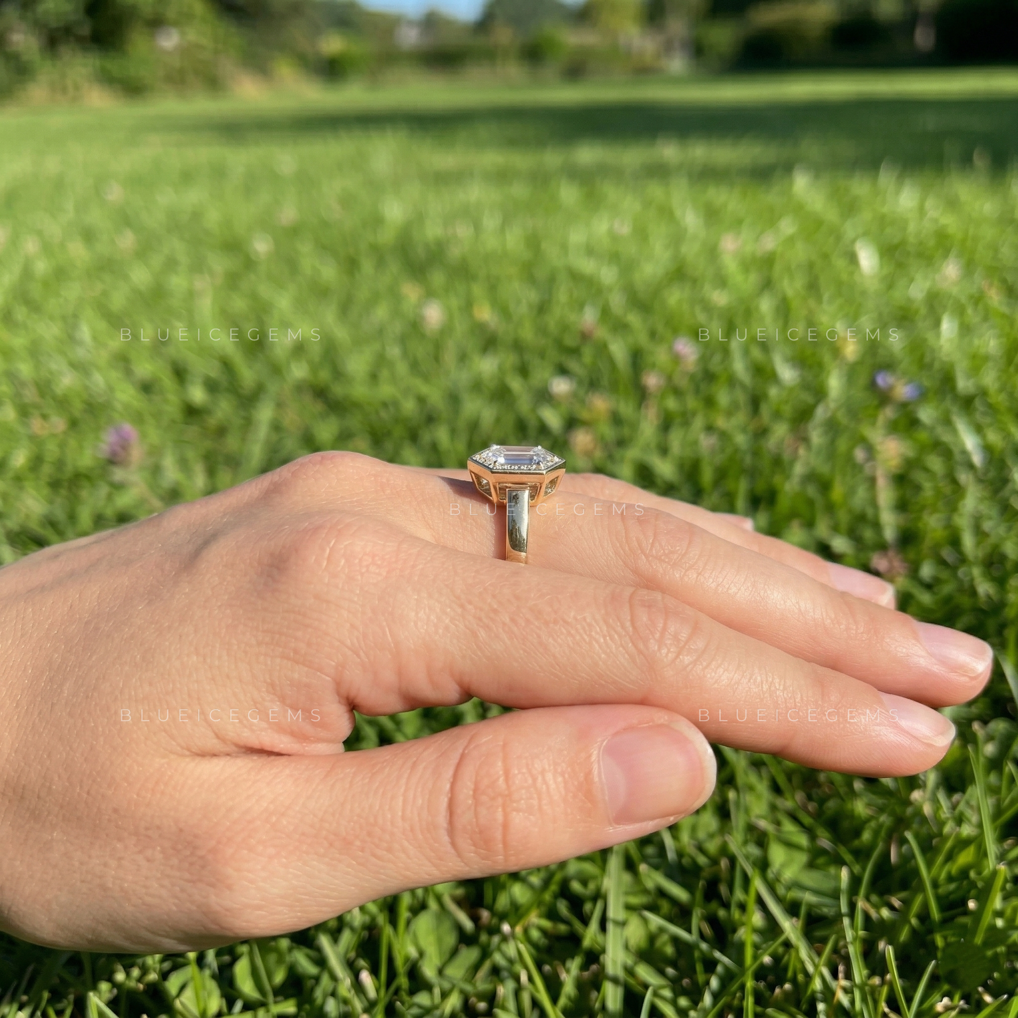 Geometric Elegance Hexagon Step Cut Solitaire Ring