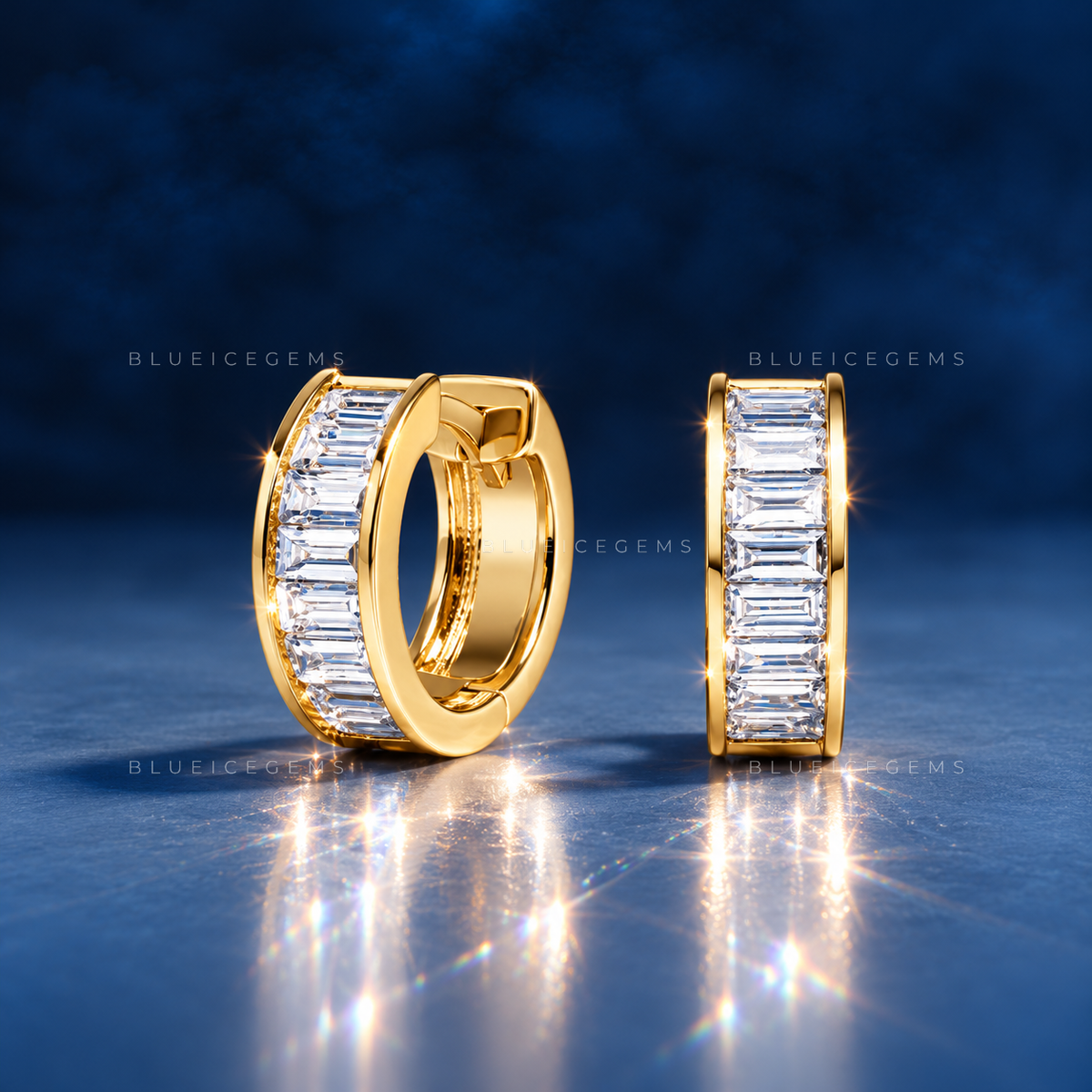 Architectural Baguette Huggie Earrings