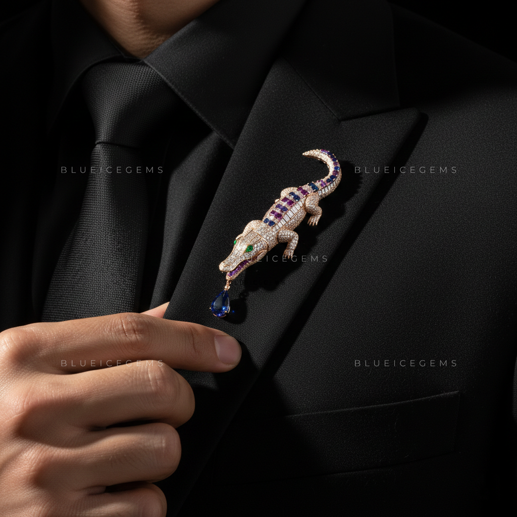 The Gilded Reptile: Bespoke Crocodile Statement Brooch