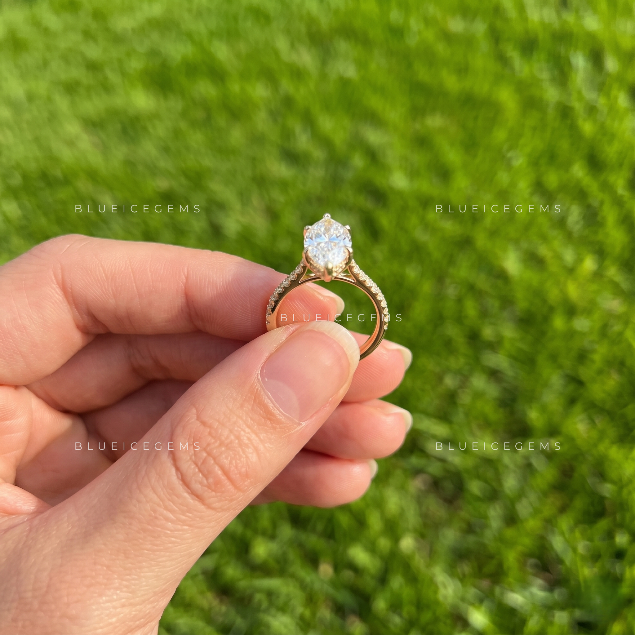 East-West Marquise Cut Cathedral Hidden Halo Engagement Ring