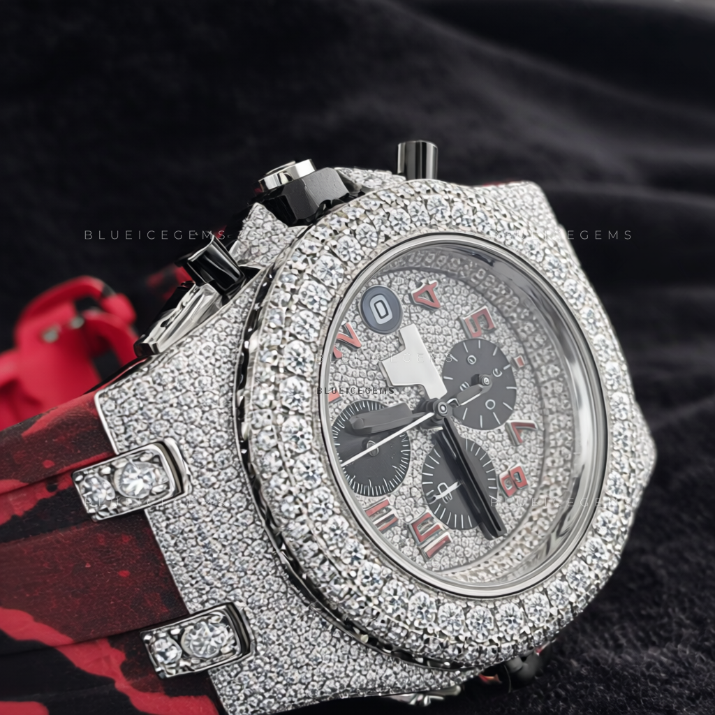 Crimson Apex: Fully Iced-Out Custom Chronograph Watch
