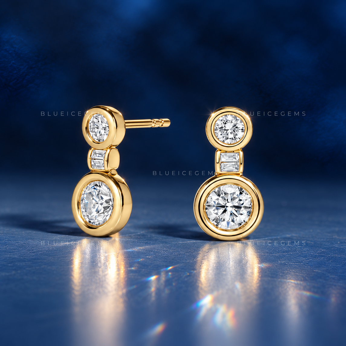 Double Bezel Drop Earrings