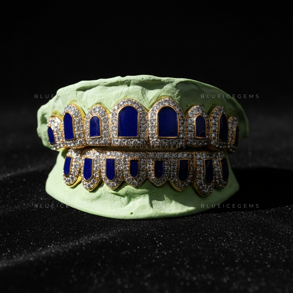 Cobalt Halo Iced-Out Full-Set Grillz