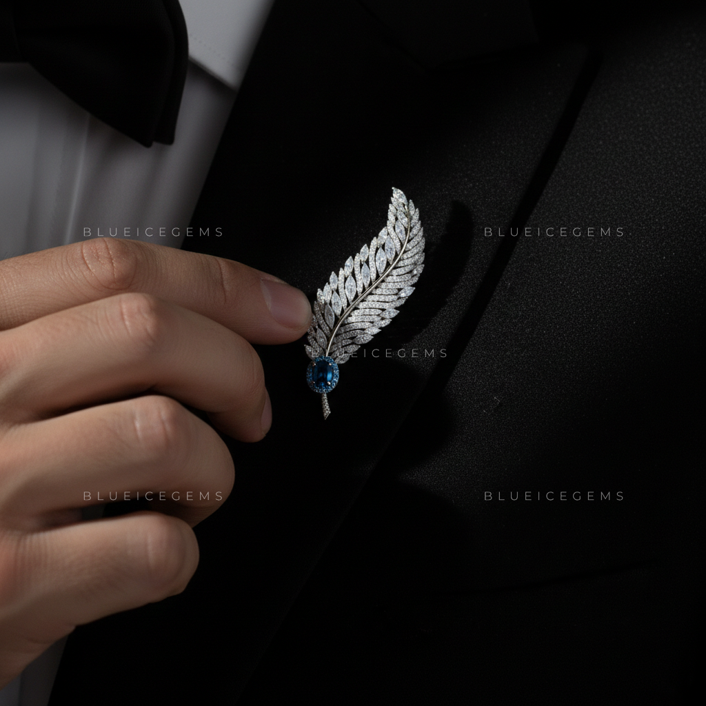 The Azure Plume: Bespoke Feather Statement Brooch