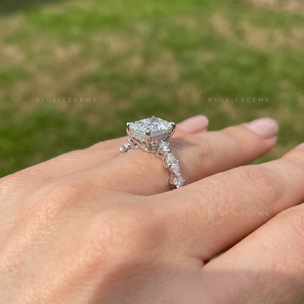 Radiant Brilliance Pave Accented Three-Stone Statement Ring