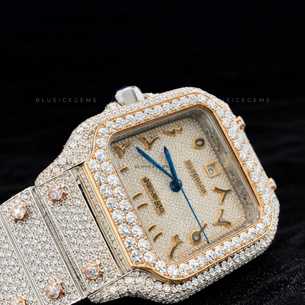 Golden Sultan: Two-Tone Iced-Out Custom Arabic Moissanite Watch
