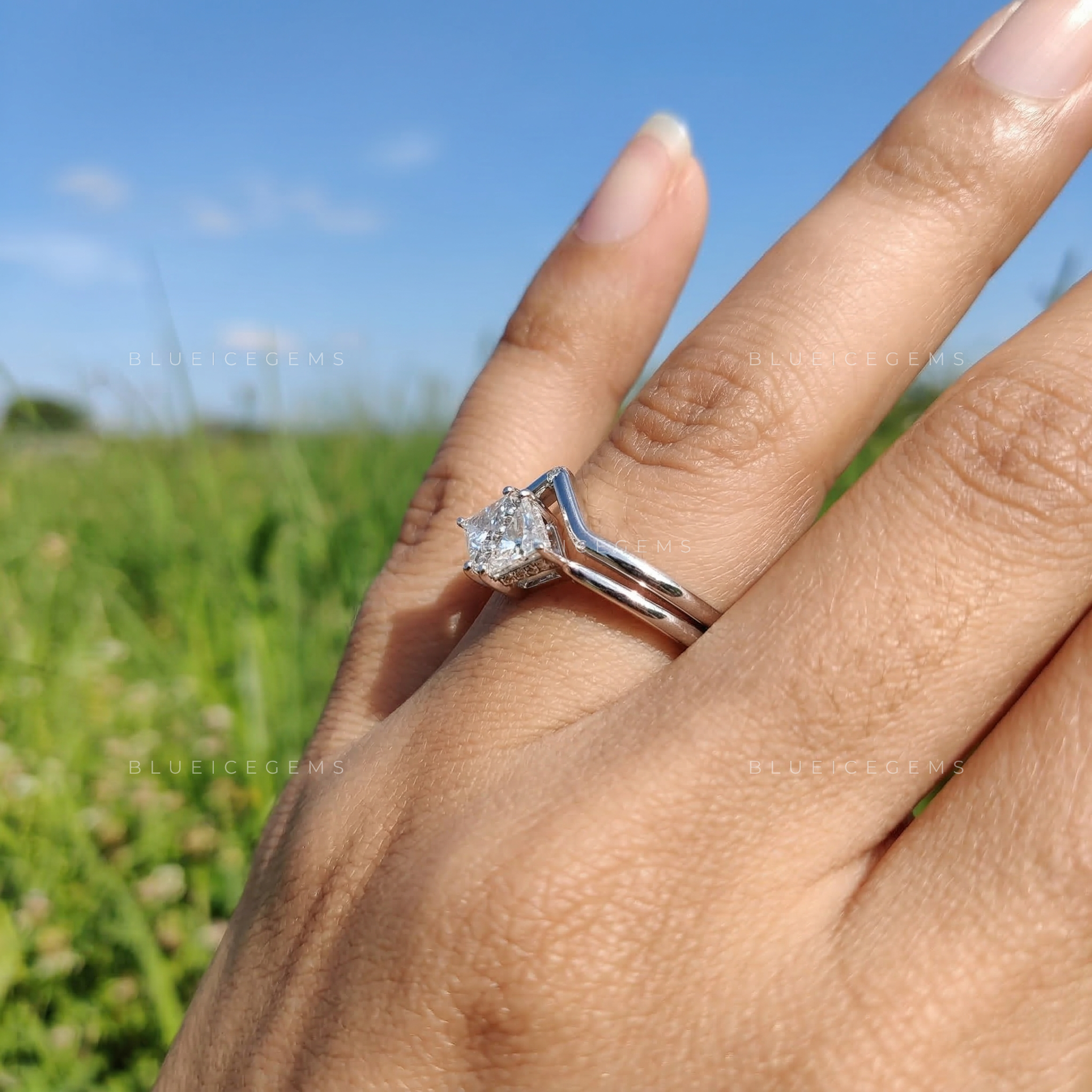 Modern Trillion Cut Geometric Bridal Set