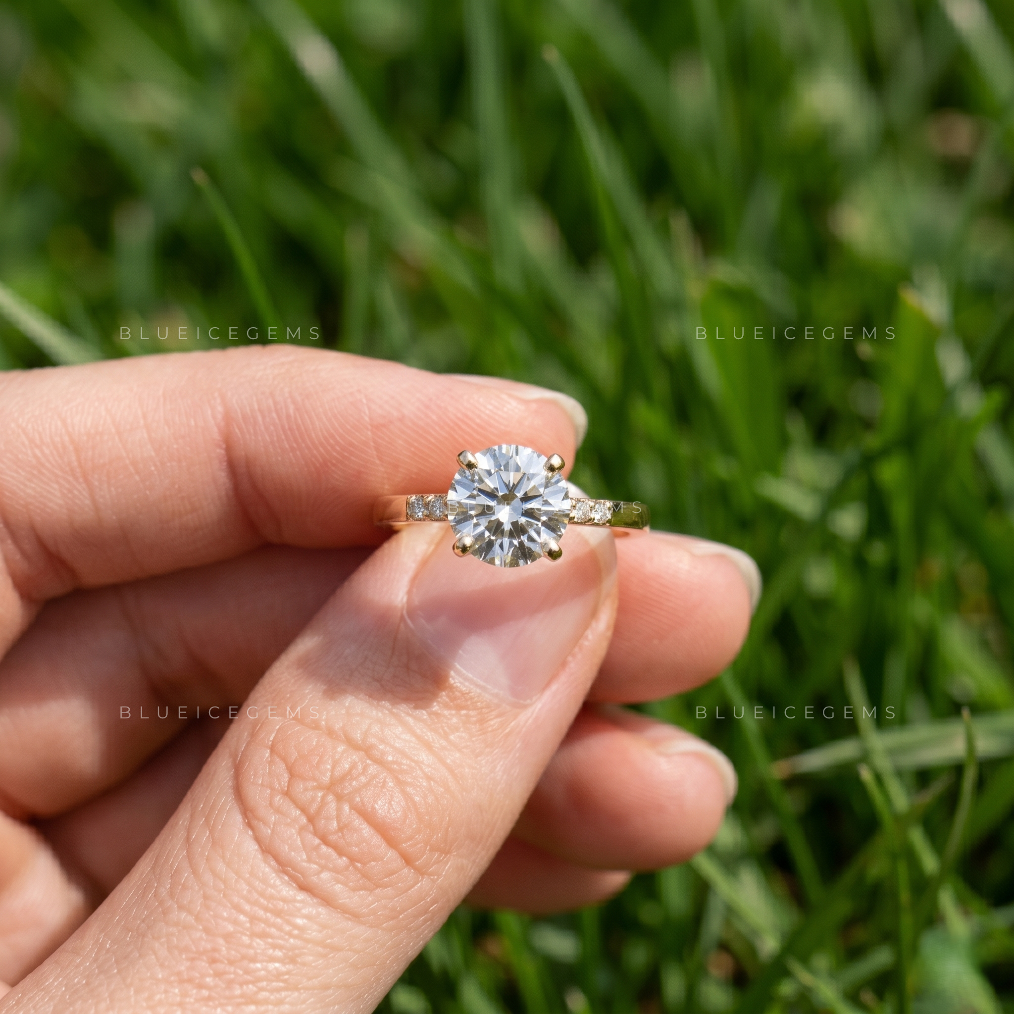 Celestial Shimmer Round Brilliant Pavé Accent Engagement Ring