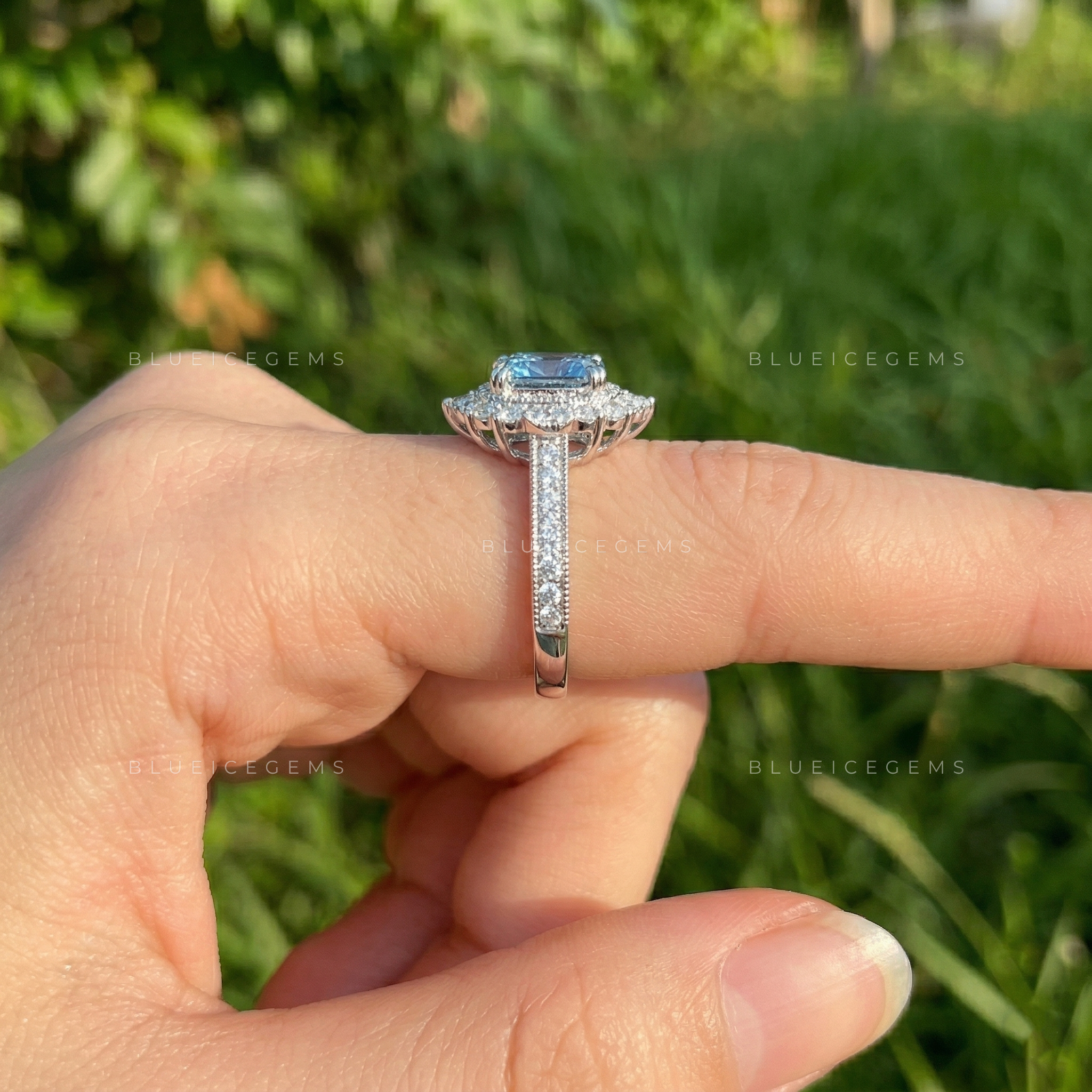 Oceanic Radiance Blue Radiant Cut Pavé Engagement Ring