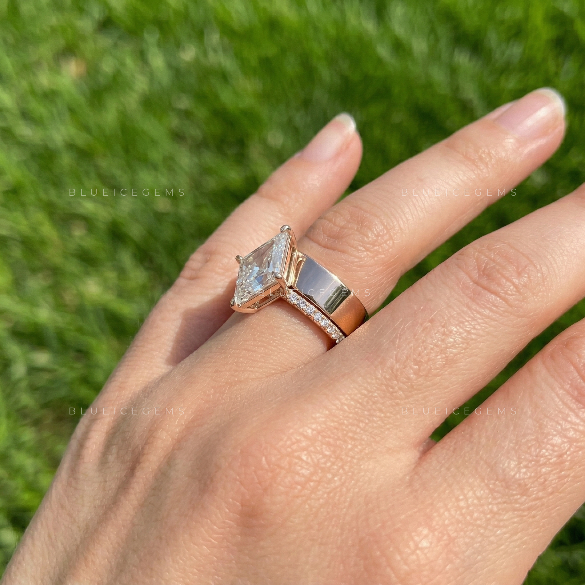 Geometric Allure Lozenge Cut Hidden Accent Engagement Ring
