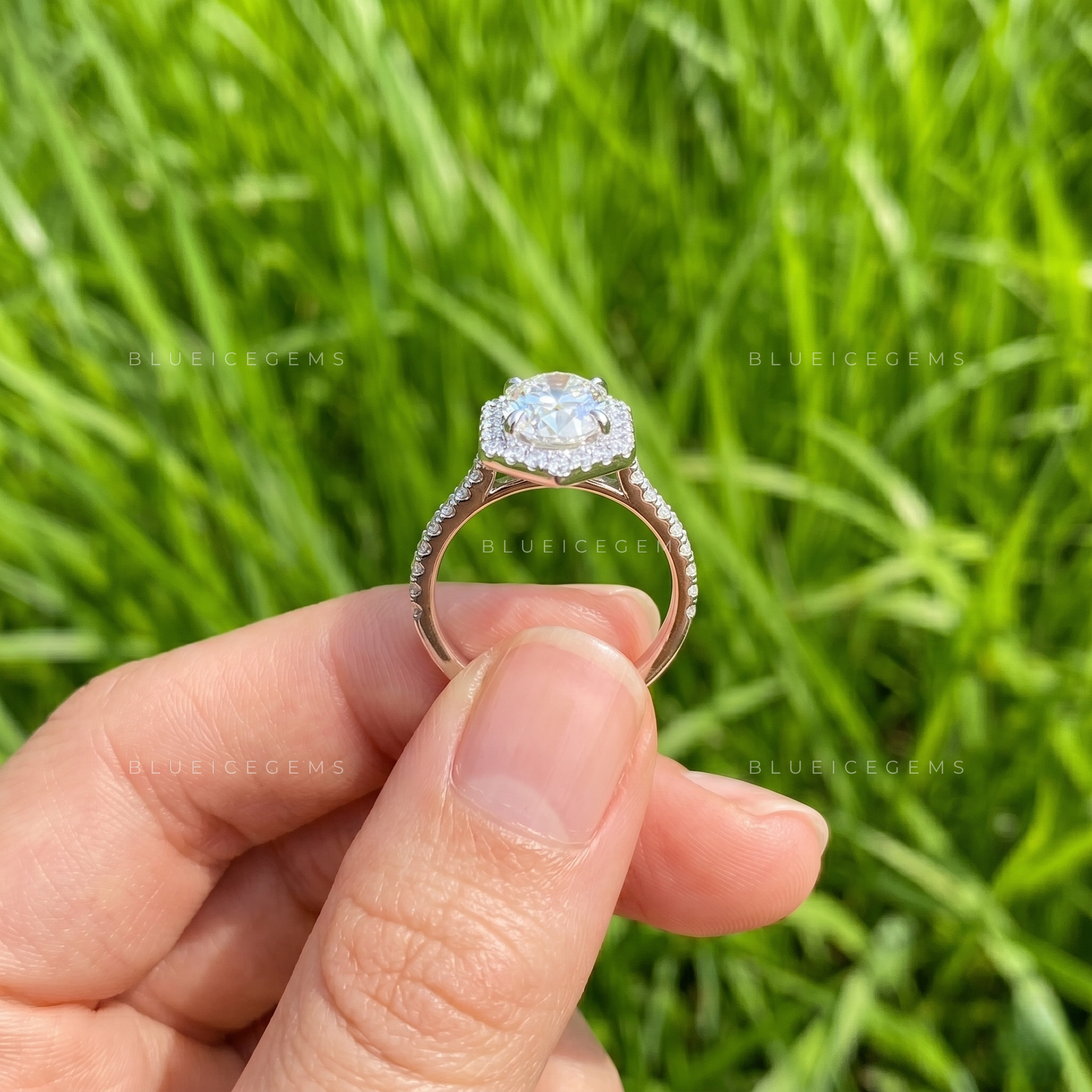 Vintage Grace Oval Cut Hidden Halo Engagement Ring