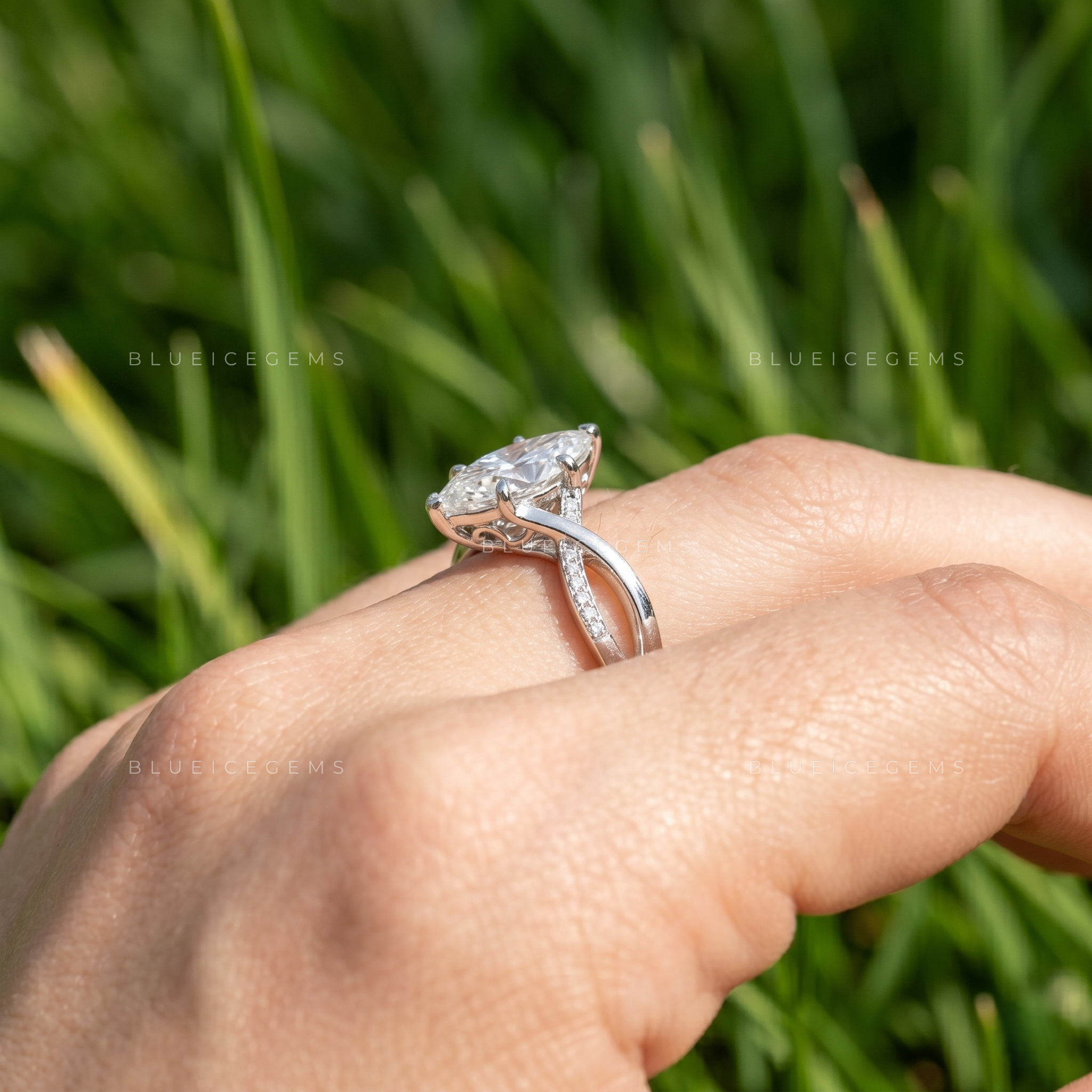 Radiant Marquise Cut Twisted Pave Statement Engagement Ring