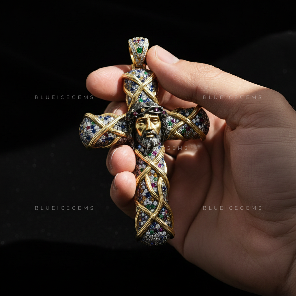 The Divine Thorns: Multi-Gem Mosaic & Golden Christ Sovereign