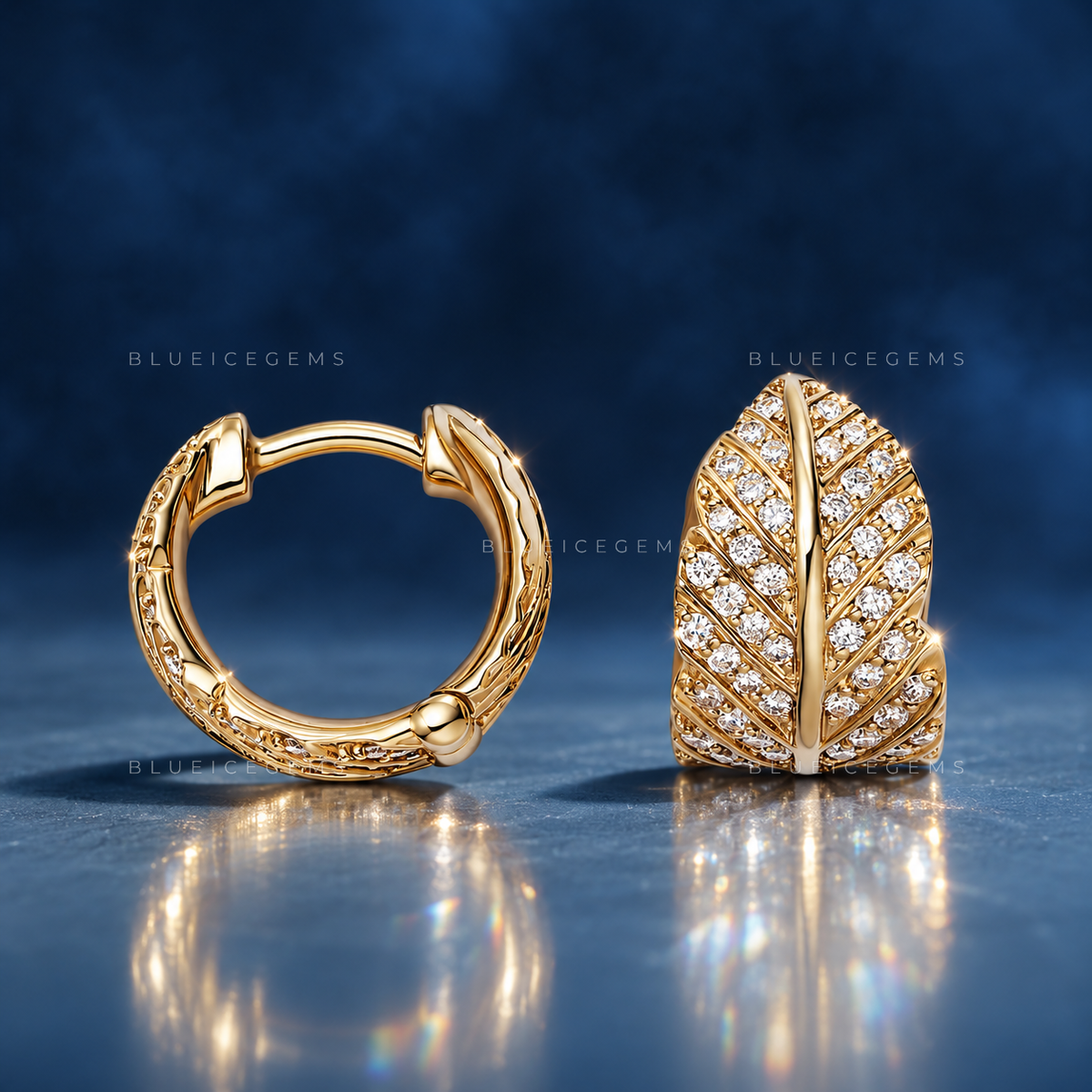 Pavé Banana Leaf Huggie Earrings