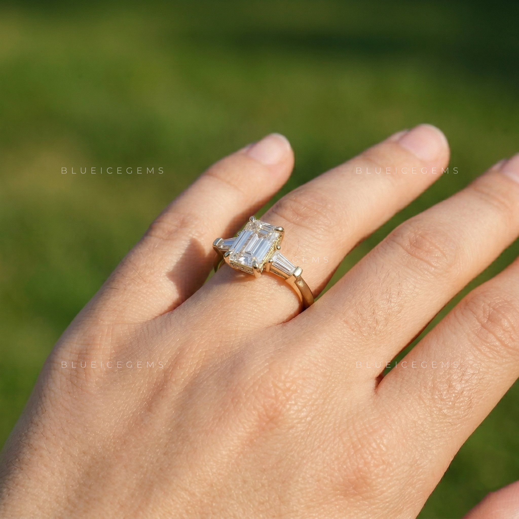 Vintage Sophistication Emerald and Tapered Baguette Trilogy Ring