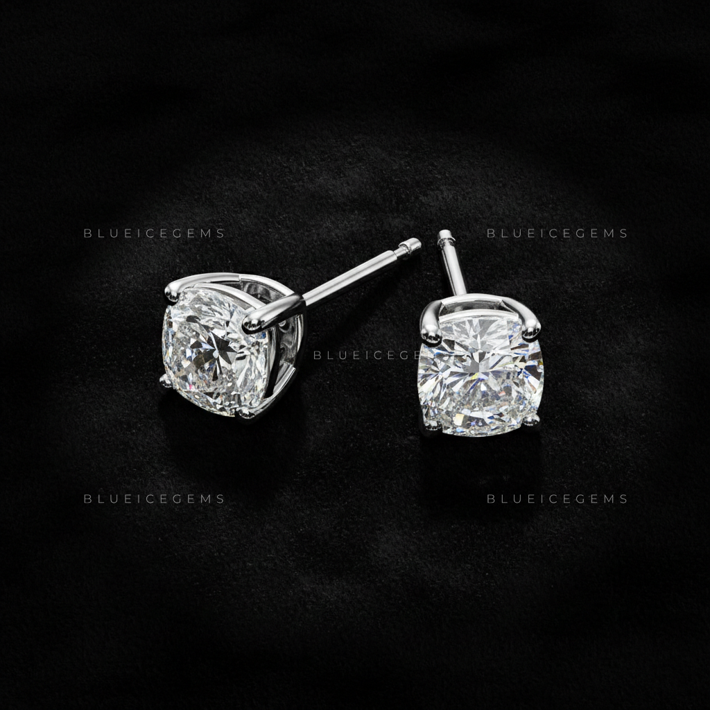 The Frost Halo: Cushion Diamond Stud Earrings