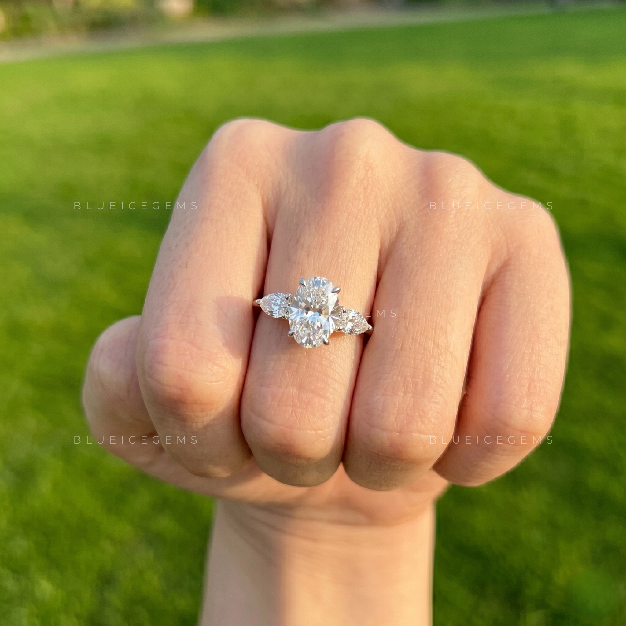 Ethereal Whispers Oval Cut Three-Stone Accent Engagement Ring