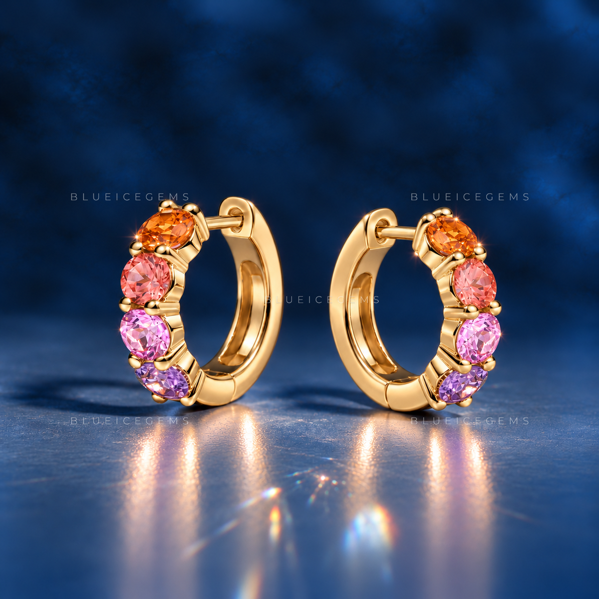 Ombre Sapphire and Garnet Hoop Earrings